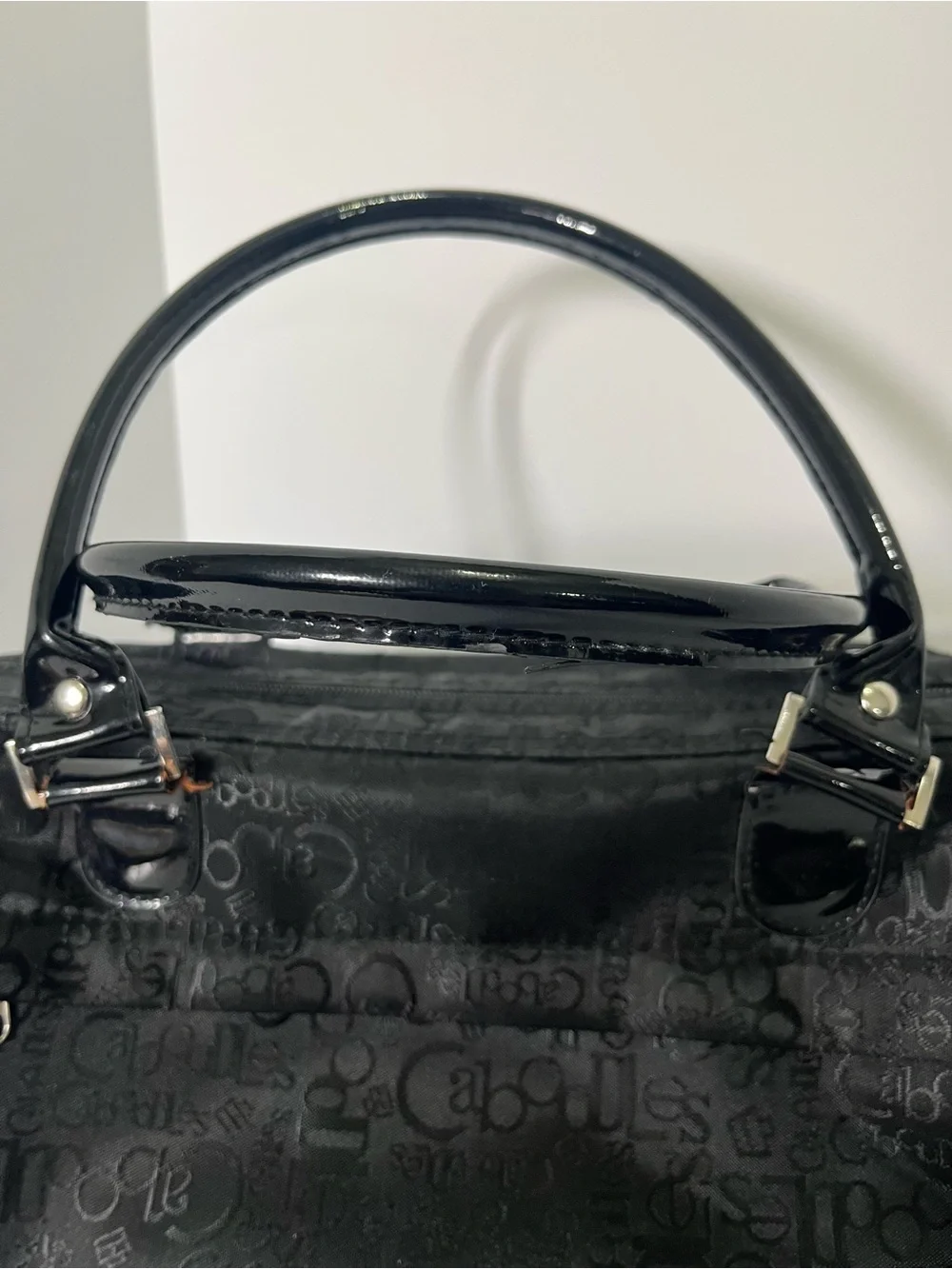 Caboodles Black Logo-Print Satchel with Patent Handles